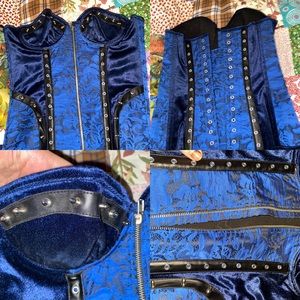 Really gorgeous royal blue corset with lots of hard-core gear